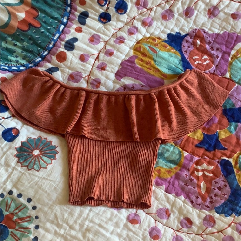 Forever 21 Orange Off-the-Shoulder Top (small)